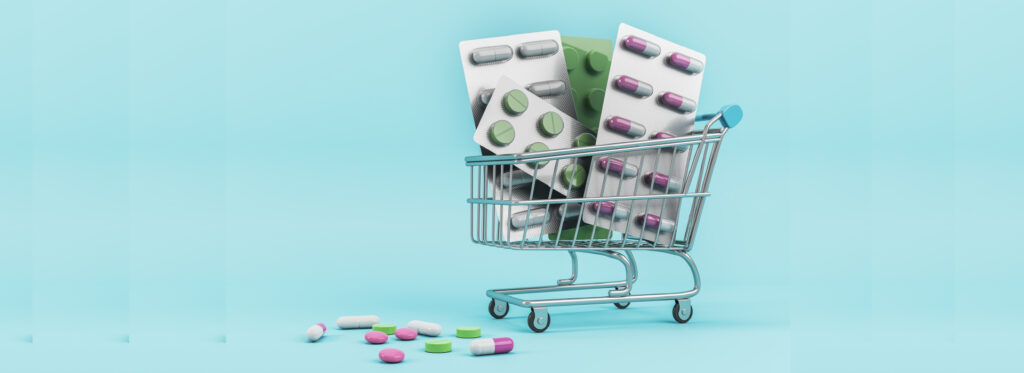 high-angle-shopping-cart-with-pill-foils